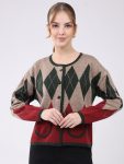 Women Multicolor Self Design Round Neck Full Sleeve Cardigan