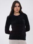 Women Black Printed Round Neck Full Sleeve Winter Top