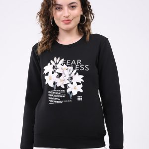 Rock.it Women Black Printed Round Neck Full Sleeve Sweatshirt