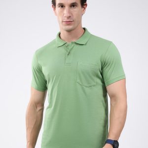 Men Green Solid Collar Half Sleeve T-Shirt