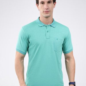 Men Green Solid Collar Half Sleeve T-Shirt