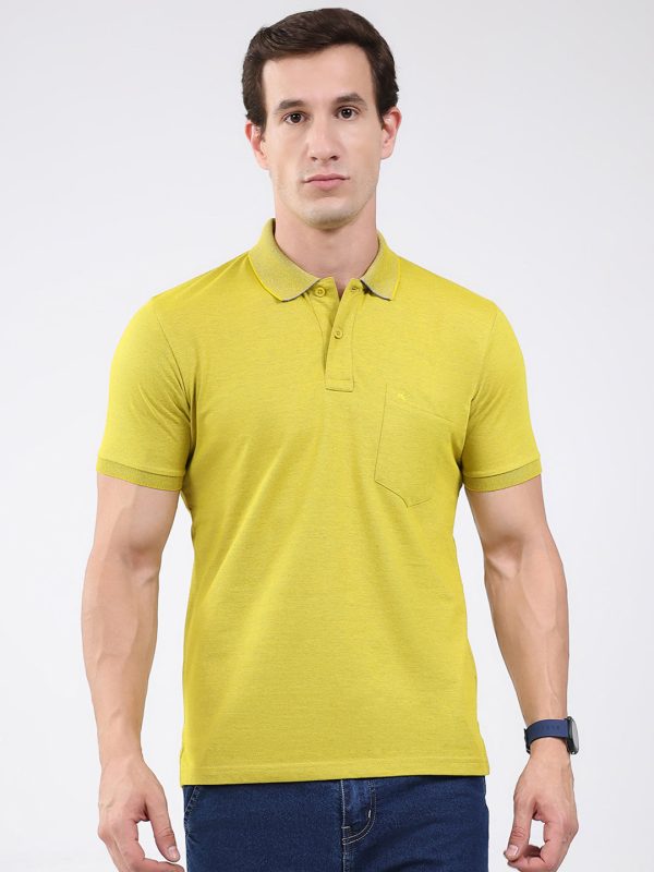 Men Yellow Solid Collar Half Sleeve T-Shirt
