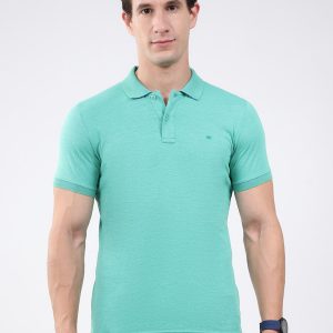 Men Green Solid Collar Half Sleeve T-Shirt