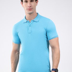 Men Blue Solid Collar Half Sleeve T-Shirt