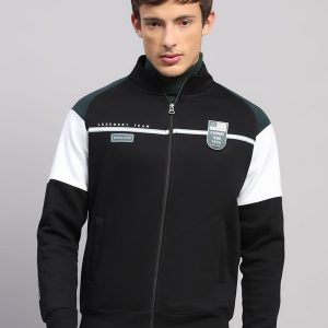 Men Black Printed Collar Full Sleeve Sweatshirt