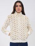 Women Mustard Printed Round Neck Full Sleeve Sweatshirt