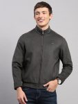 Men Brown Stripe Stand Collar Full Sleeve Jacket