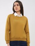 Women Mustard Printed Round Neck Full Sleeve Sweatshirt