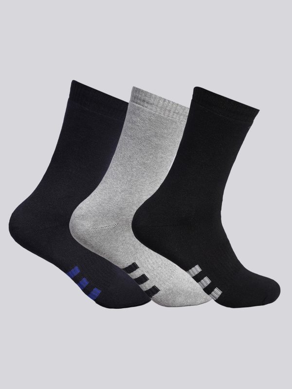 Men Cotton Blend Solid Calf Length Socks (Pack of 3)