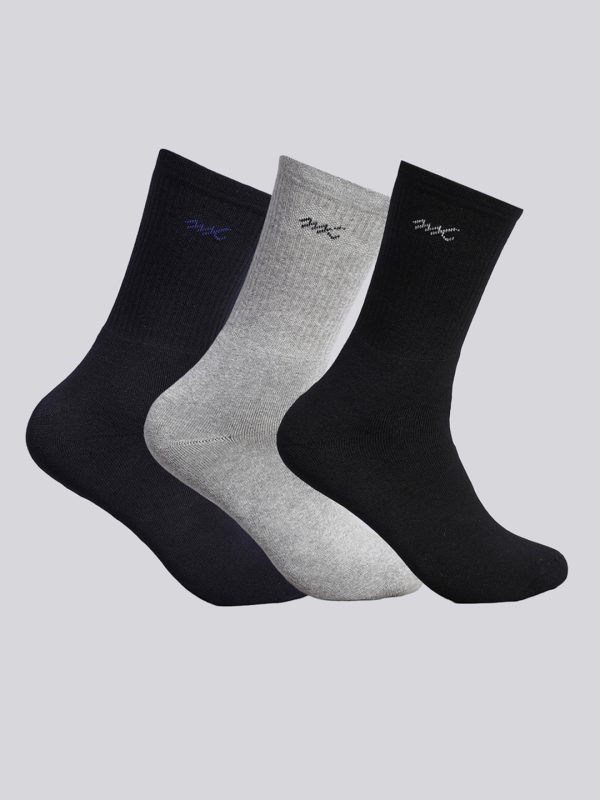 Men Cotton Blend Solid Calf Length Socks (Pack of 3)