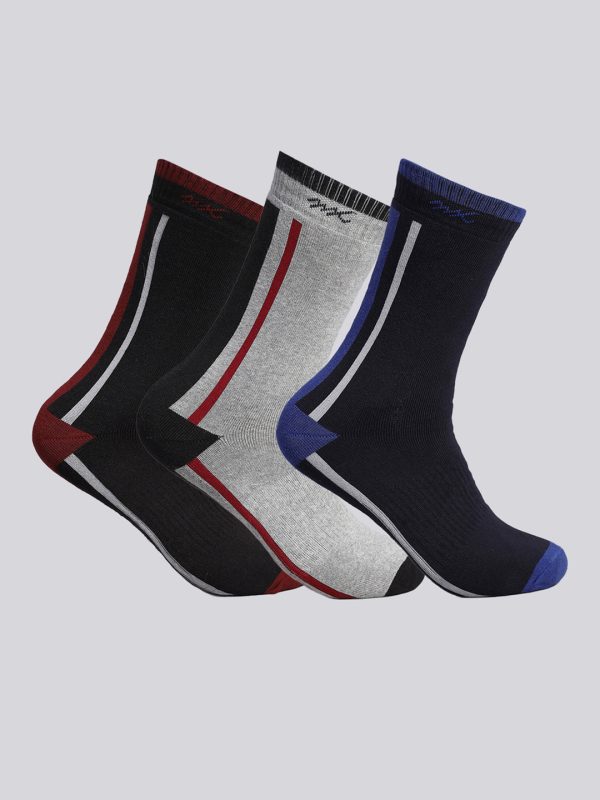 Men Cotton Blend Self Design Calf Length Socks (Pack of 3)